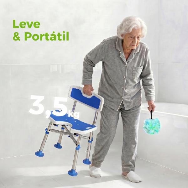 Cadeira de Duche para Pessoas Idosas Antideslizante com Altura Ajustável em 5 Posições Suporte para Duche de Mão 48x47,5x72 - 82 cm Azul