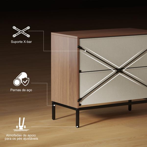 Cómoda com 2 Gavetas de Tecido Frentes com Padrão de Diamante Móvel de Arrumação 59,5x30x54 cm Madeira e Branco