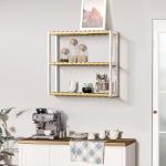 Estante de Parede de Bambu de 3 Níveis Estante Suspensa para Sala de Estar Dormitório Cozinha 60x15x54cm Madeira e Branco