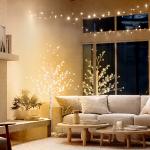 Árvore Cerejeira com 120 Luzes LED IP44 Banco Quente com Luz Ajustável em 3 Modos 21x21x150 cm Branco