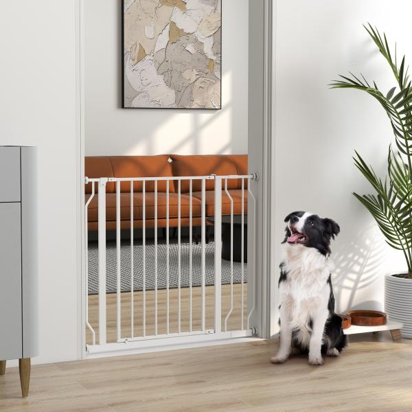 Barreira de Segurança para Cães Extensível para Escadas e Portas 75 - 95cm com Extensão de 10 cm Altura 76 cm Branco