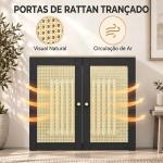 Cobertura para Radiador com 2 Portas em Rotim para Sala de Estar e Quarto 78x19x75 cm Preta