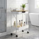 Carrinho Auxiliar com Rodas de 2 Níveis Carrinho de Cozinha com 1 Gaveta e 1 Cesto Carrinho Organizador 45x29,5x68 cm Branco
