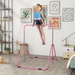 Barra de Ginástica para Crianças Dobrável com Altura Ajustável para Treino em Casa 154x106,2x88,5 - 128,5 cm Rosa