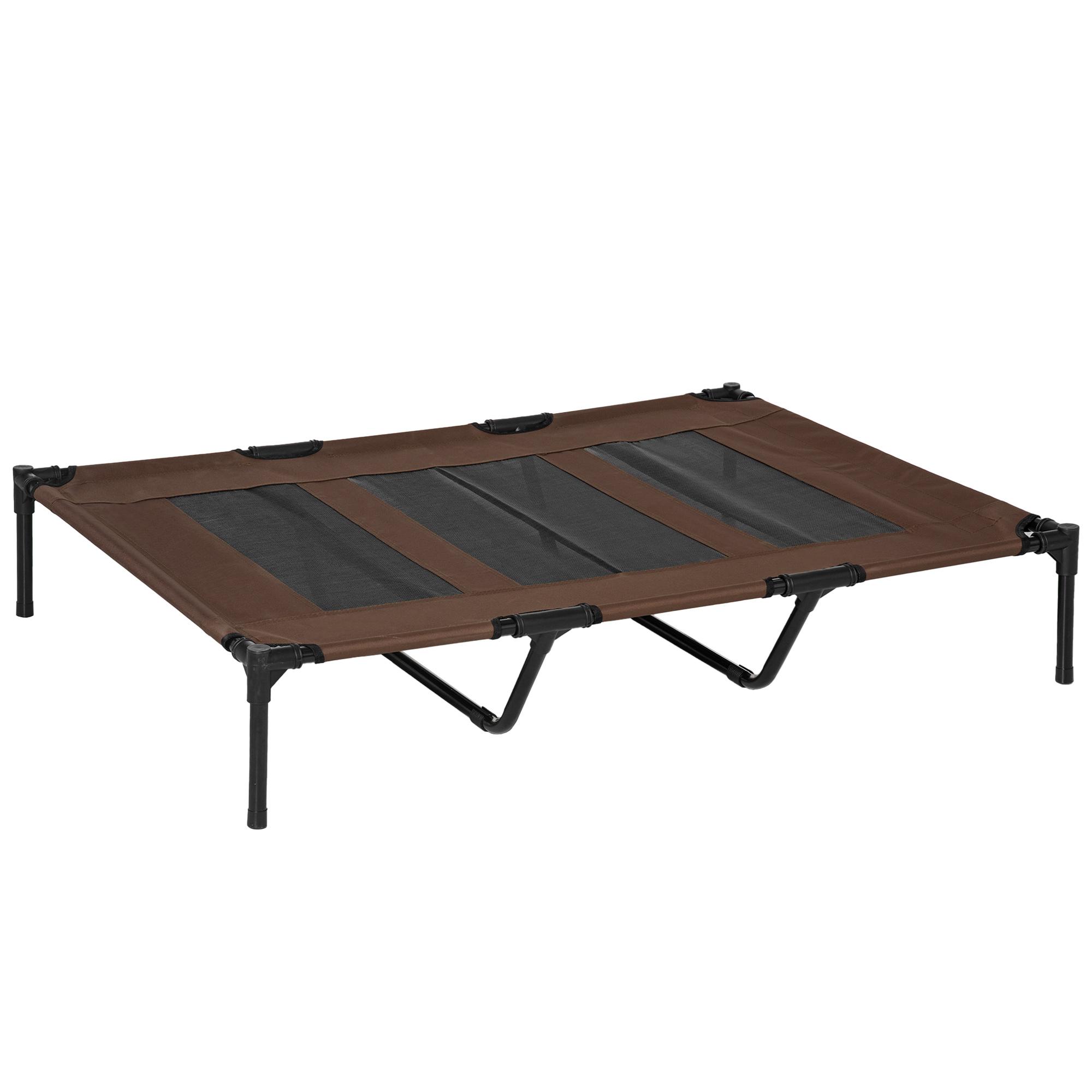 Cama para Animais de Estimação Cama Elevada para Cães Gatos com Tecido Transpirável para Dormir Relaxar Exterior Jardim Terraço 122x92x23cm Marrom