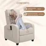 Poltrona de Massagem Reclinável com 2 Zonas de Massagem 8 Programas e 5 Níveis de Intensidade 68x88x98 cm Creme