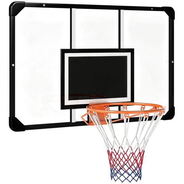 Tabela de Basquetebol de Parede com Quadro e Estrutura de Aço para Utilização em Interiores e Exteriores 113x61x73 cm Preto