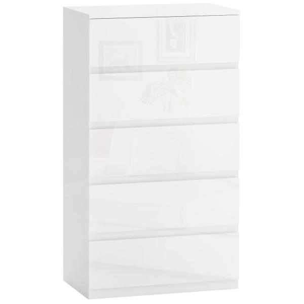 Cómoda com 5 Gavetas de Madeira Cómoda de Dormitório Cómoda Branca Estilo Moderno 55x33x80 cm Branco Brilhante