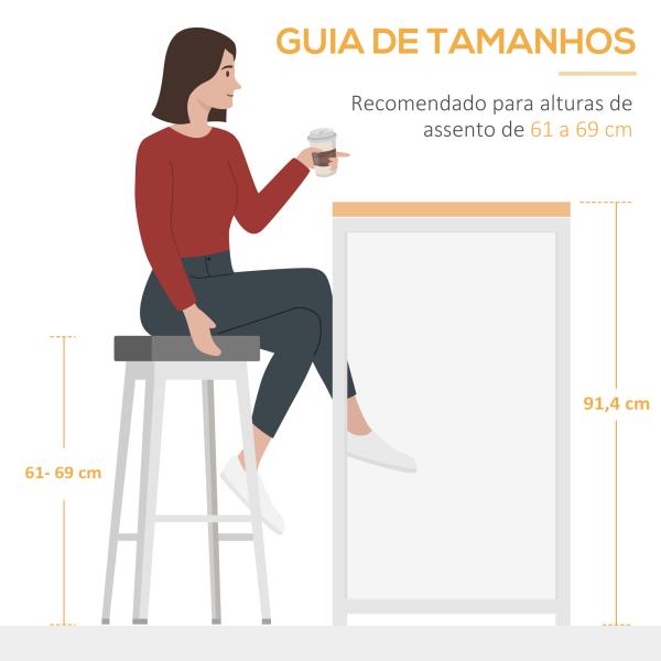 Mesa de Bar Extensível Mesa de Bistrô com 3 Prateleiras de Armazenamento e Estrutura de Metal 120x76x91,4cm Marrom