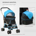 Carrinho para Animais de Estimação 3 em 1 Dobrável com Bolsa de Transporte Cesta de Armazenamento e Travão 82x49,5x98cm Azul