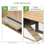 Galinheiro de Madeira de Abeto para Exterior Gaiola para 2 - 3 Galinhas com Cercado de Arame Teto Abatível Caixa Ninho Bandeja Removível e Rampa 150,5x54x87 cm Natural