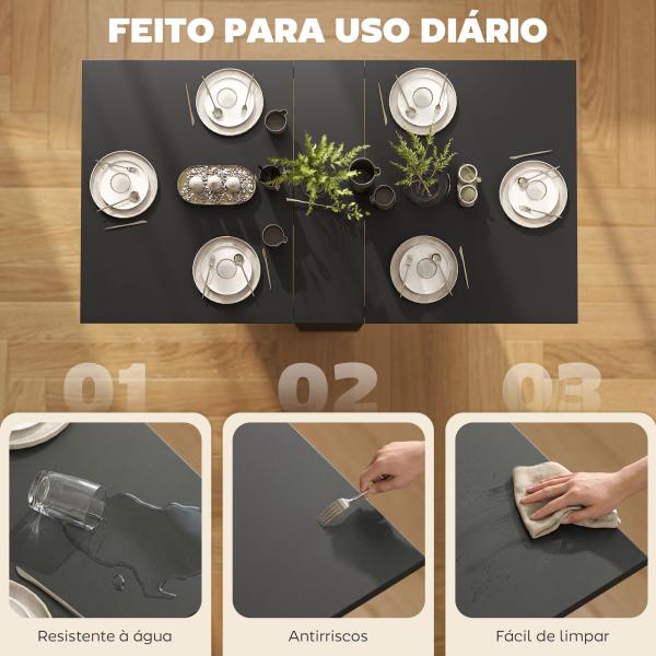 Mesa de Cozinha Dobrável com 2 Prateleiras de Armazenamento e Laterais Dobráveis 75x140x74 cm Preto