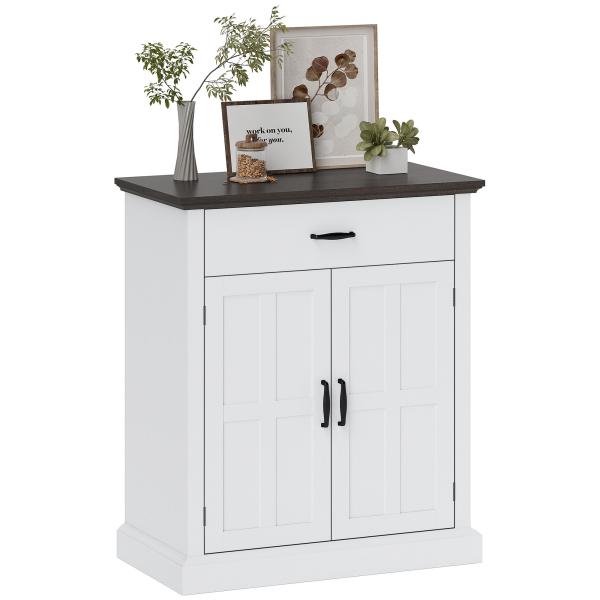 Aparador para Sala de Estar Estilo Rústico com 1 Gaveta Prateleira Ajustável 75,2x40x91,5 cm Branco e Madeira