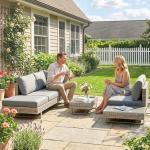 Conjunto de Jardim em Vime de 3 Peças com Sofás Modulares de 3 e 2 Lugares Mesa Lateral e Mesa de Centro Cinzento