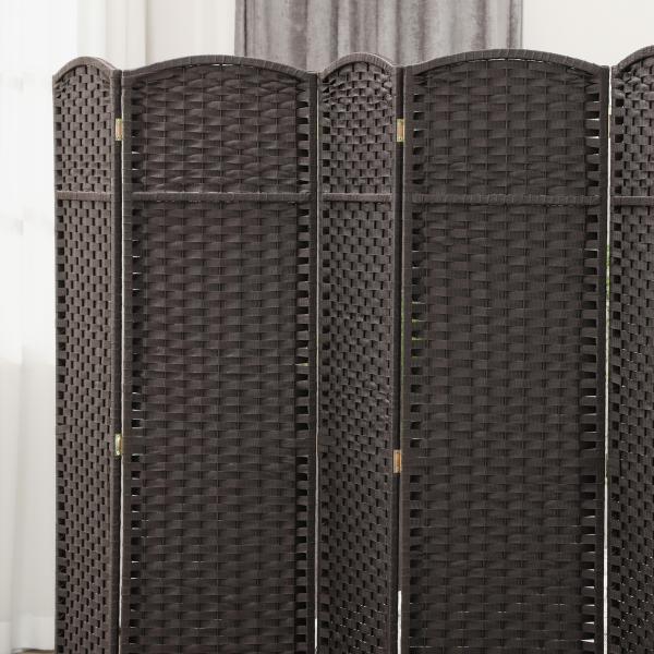 Biombo de 6 Painéis Separador de Ambientes Dobrável 240x1,6x170 cm para Sala de Estar Dormitório Escritório Marrom