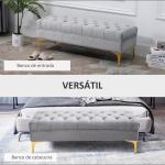 Banco de Pé de Cama com Assento Acolchoado e Pés Metálicos Banco para Entrada Corredor Capacidade 120 kg 118x45x42 cm Cinza