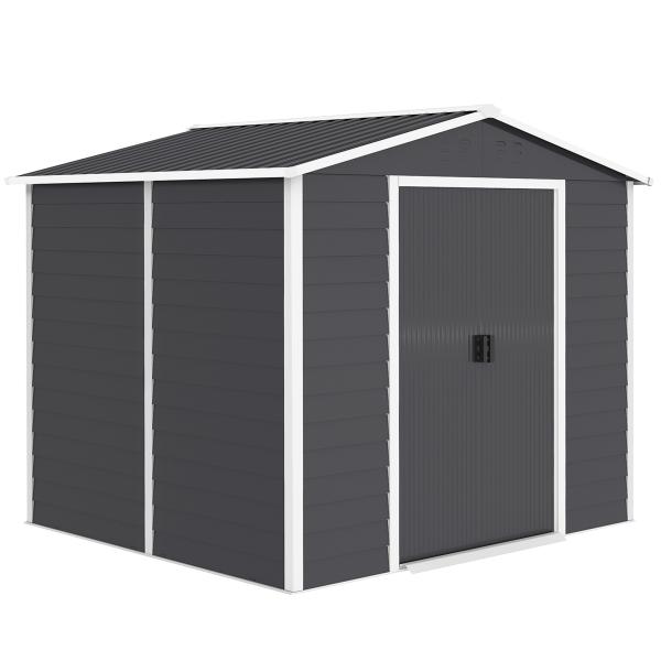 Abrigo de Jardim 4,4 m² 240x206x198 cm Abrigo de Jardim com Porta de Correr e Fechadura Cinza Escuro