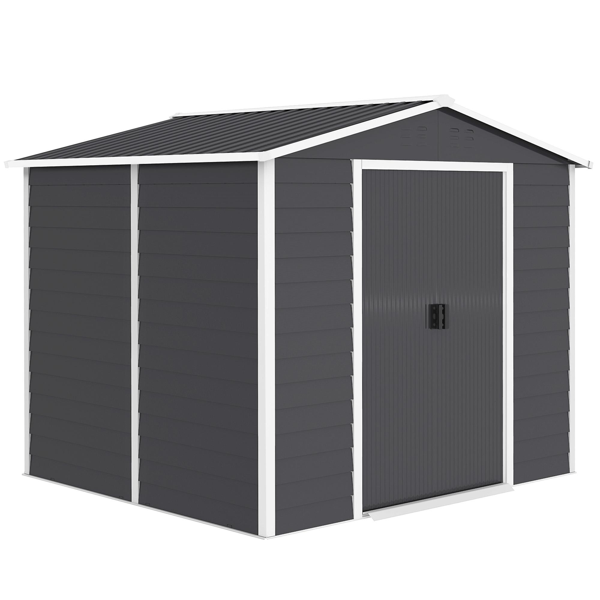 Abrigo de Jardim 4,4 m² 240x206x198 cm Abrigo de Jardim com Porta de Correr e Fechadura Cinza Escuro
