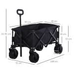 Carrinho de Transporte Dobrável com Rodas Giratórias 360° e Guiador Ajustável 59 - 89 cm para Campismo Praia 108x55x61 - 91 cm Preto