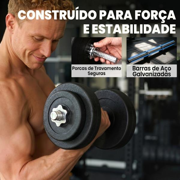 Conjunto de Halteres Ajustáveis Conjunto de Pesos 8x5kg 4x1,5kg e 2 Barras Total 50 kg Preto
