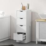 Armário Estreito de Casa de Banho com 4 Gavetas e Puxadores Embutidos para Espaços Reduzidos 29x29x83 cm Branco
