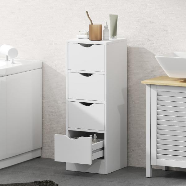 Armário Estreito de Casa de Banho com 4 Gavetas e Puxadores Embutidos para Espaços Reduzidos 29x29x83 cm Branco