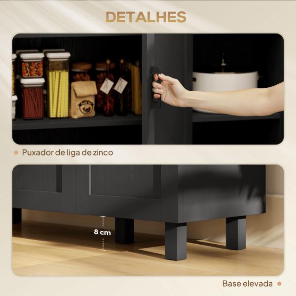 Aparador para Sala de Estar Móvel Buffet com 3 Portas e Prateleiras Ajustáveis 90x30x90 cm Preto e Madeira