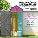 Armário de Jardim de Madeira 77x54,2x179 cm 0,3 m² Armário de Armazenamento com 3 Prateleiras e 2 Portas Cinza e Verde