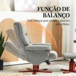 Poltrona Reclinável com Apoio para os Pés Estofada em Tecido Técnico Estrutura de Madeira Função Basculante Cinzento