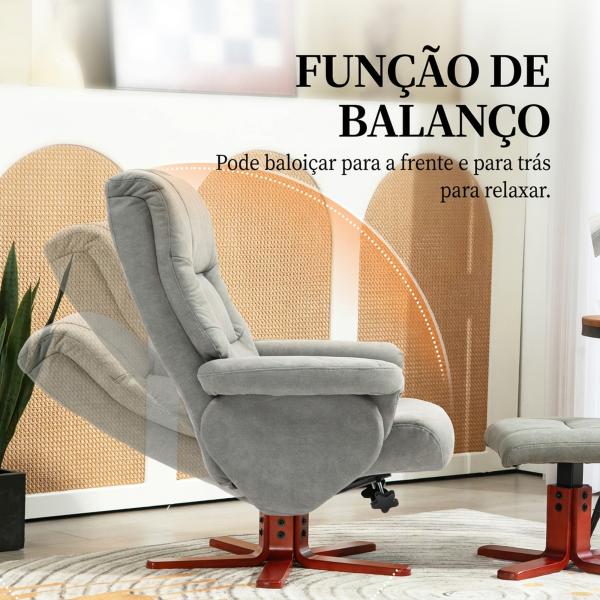 Poltrona Reclinável com Apoio para os Pés Estofada em Tecido Técnico Estrutura de Madeira Função Basculante Cinzento
