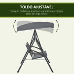 Baloiço de Jardim Exterior para 2 Pessoas Toldo Ajustável Estrutura em Aço Assentos de Textilene 140x118x162 cm Cinzento Escuro
