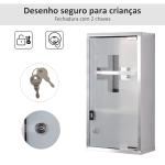 Armário de Medicamentos Armário de Primeiros Socorros de Aço Inoxidável com 3 Prateleiras e Fechadura 25x12x48 cm Prata