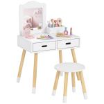 Toucador Infantil de Madeira com Banco Espelho e 2 Gavetas Brinquedo Educativo para Crianças de 3 - 6 Anos 60x40x95cm Branco