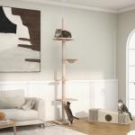 Árvore Arranhadora para Gatos Arranhador para Fixar ao Teto Altura Ajustável com Plataformas Poste de Sisal 40x34x230 - 260cm Bege