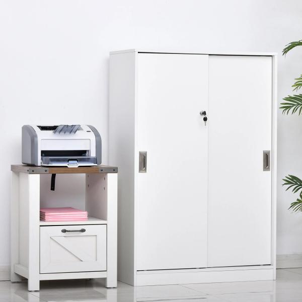 Armário de Escritório com 2 Portas Deslizantes e 3 Prateleiras 80x40x120 cm Branco