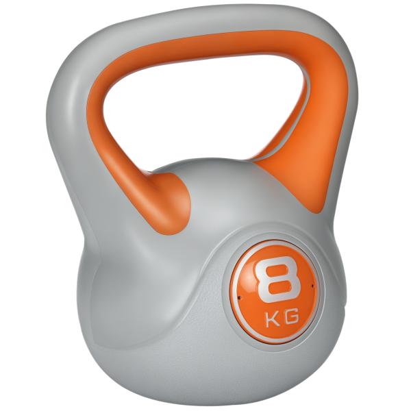 Kettlebell 8kg Peso Russo com Revestimento de PU e Enchimento de Areia para Treinamento 20x14x24cm Laranja e Cinza