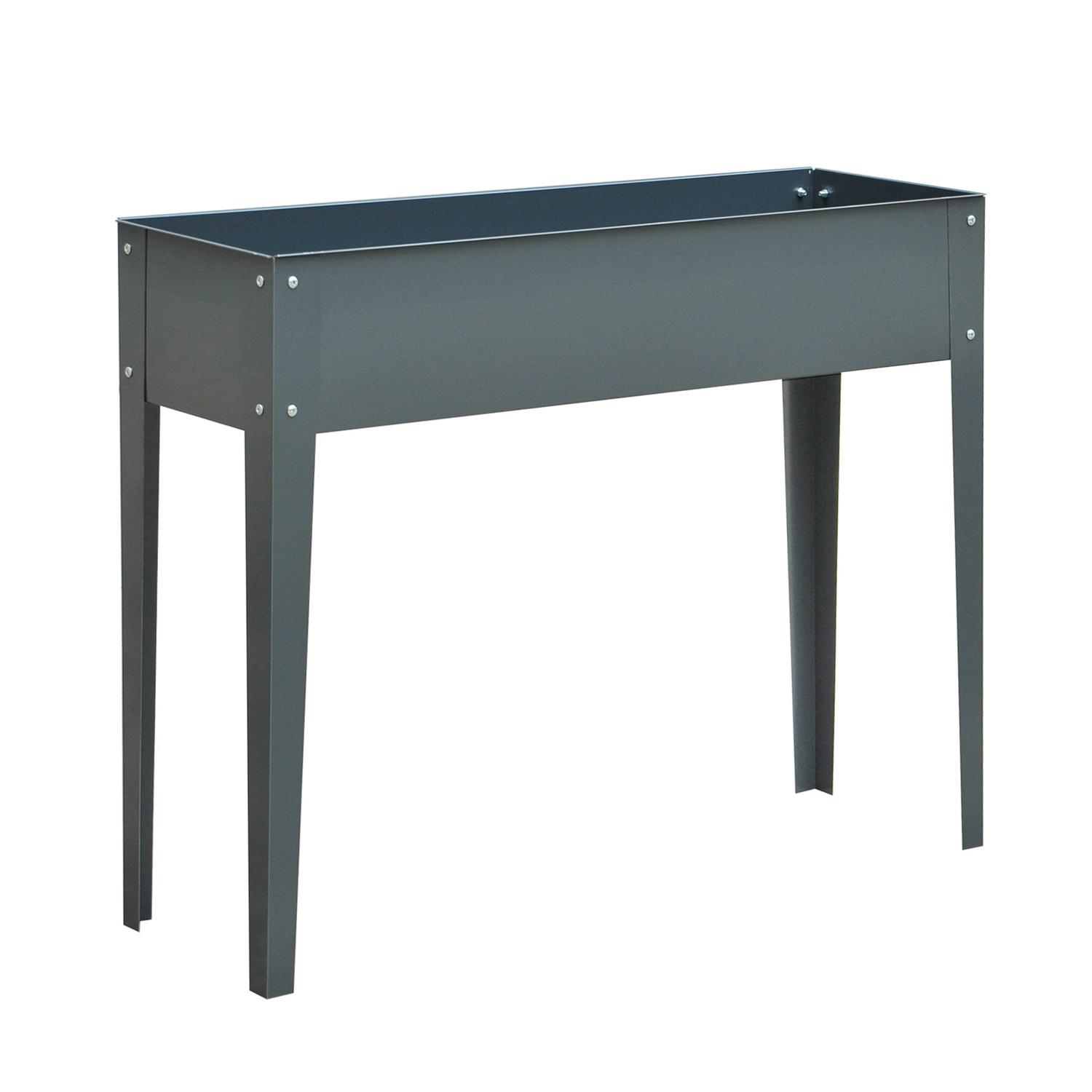 Floreira Elevada Mesa para Cultivo Retangular para Plantas Verduras e Flores com 3 Orifícios de Drenagem 100x30x80cm Cinza