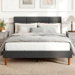 Cama Estofada 140x200 cm com Cabeceira Almofadada, Estrado de Ripas e Espaço Livre Inferior, Cinzento