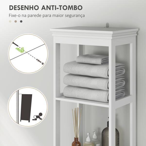 Coluna Casa de Banho Móvel Casa de Banho com Gaveta Porta Prateleira Ajustável e 2 Compartimentos 40x30x165 cm Branco