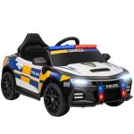 Carro Elétrico Infantil Modelo Policial 12V com Comando a Distância 2,4 Luzes Sirene Música USB e Suspensão 96x60x45 cm Multicor