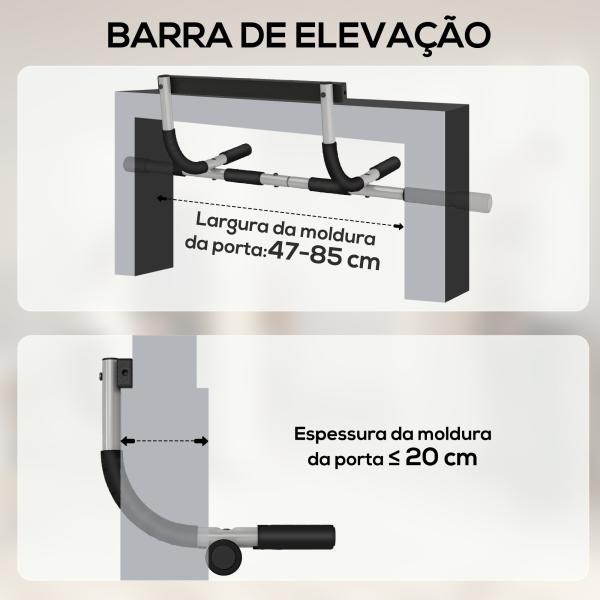 Barra de Elevação para Porta Barra de Pull Up para Exercícios de Treino em Casa Carga Máxima 110 kg 92x40x17 cm Preto