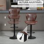 Conjunto de 2 Bancos de Bar Estofados em Couro Sintético Bancos Altos com Altura Ajustável Giratório com Encosto e Apoio para os Pés 46,5x54x88 - 108cm Marrom