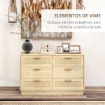 Cómoda para Quarto Cómoda de Madeira com 6 Gavetas de Vime Estilo Boêmio para Corredor Escritório 110x40x69 cm Carvalho