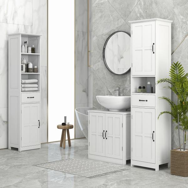 Móvel para Lavatório Pousar Armário para Casa de Banho com 2 Portas e Prateleira Interior Ajustável 60x30x60 cm Branco