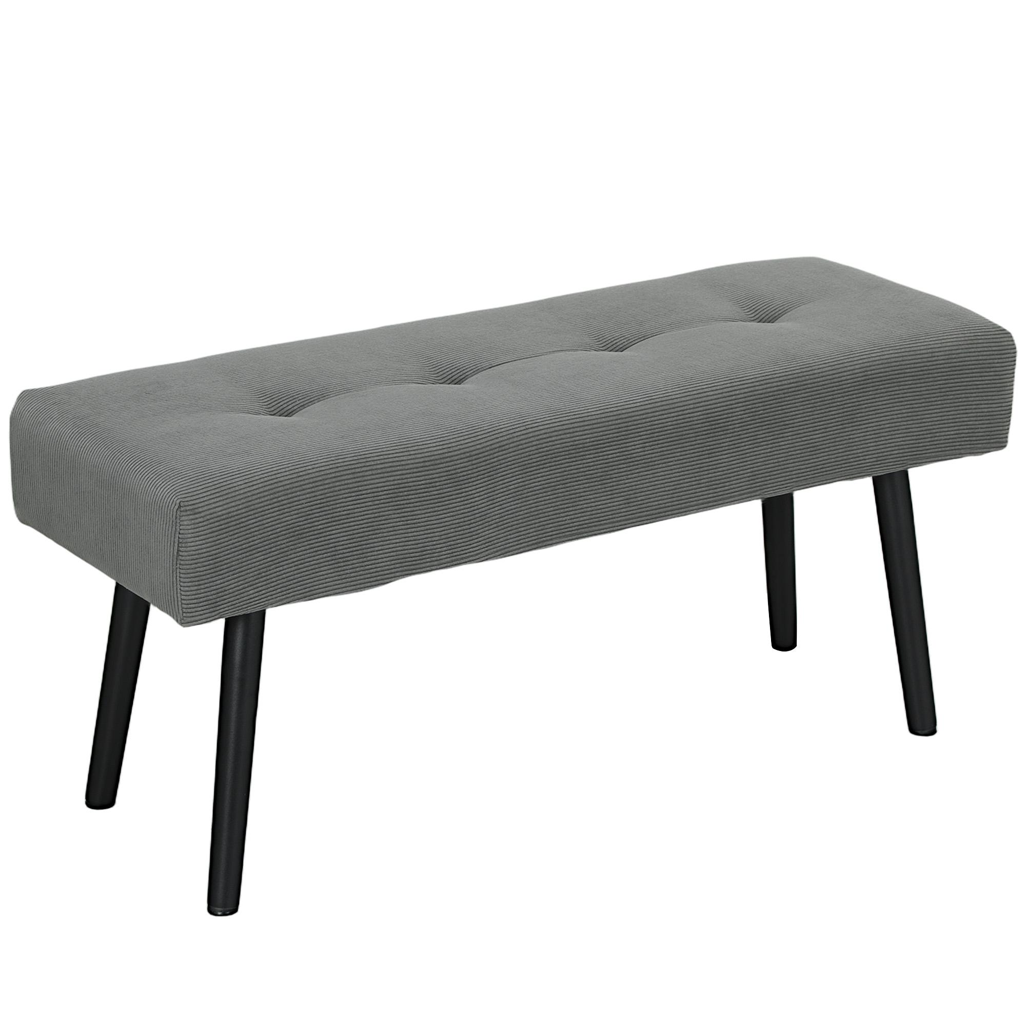 Banco de Pé de Cama Estofado em Bombazina com Assento Acolchoado, Design Capitoné e Pés de Aço para Quarto, Cinzento