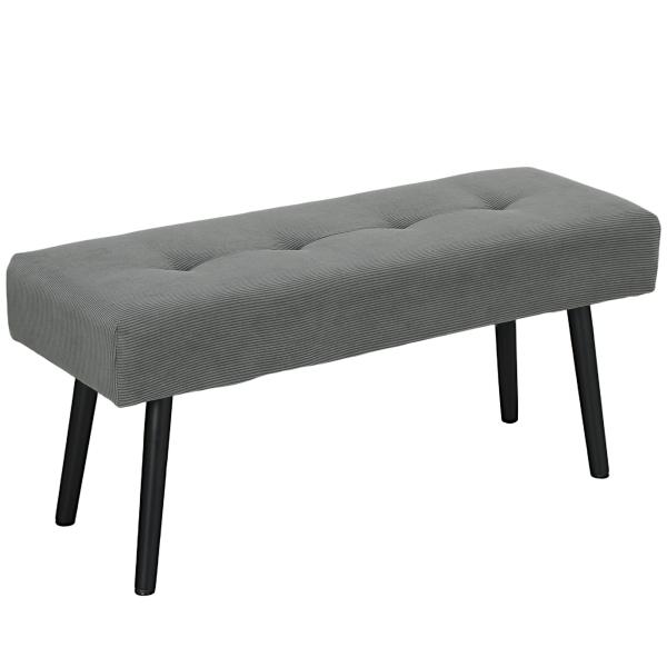 Banco de Pé de Cama Estofado em Bombazina com Assento Acolchoado, Design Capitoné e Pés de Aço para Quarto, Cinzento
