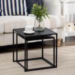 Conjunto de 2 Mesas Mesas de Centro Quadradas para Sala de Estar Estrutura de Aço Grande 40 cm Pequena 35 cm Preto