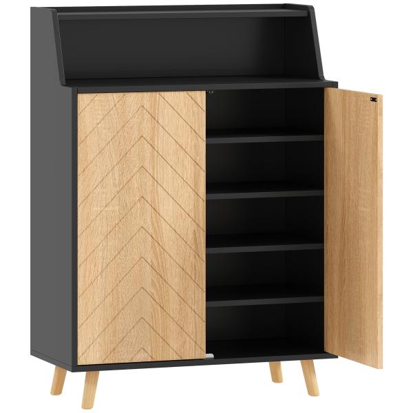 Sapateira para Entrada com Prateleiras Ajustáveis para 15 Pares de Sapatos 75x35x104 cm Preto e Madeira