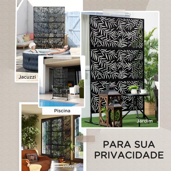 Biombo de 3 Peças Separador de Ambiente com Desenho em Ramos Biombo para Exterior 122x45x198 cm Preto