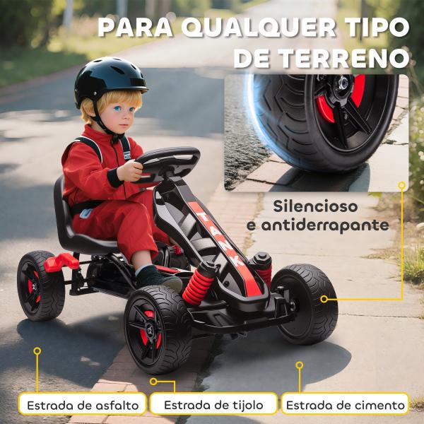 Kart a Pedais para Crianças com Embraiagem Automática Travão e Rodas Antiderrapantes em EVA 100x59x60,5 cm Vermelho